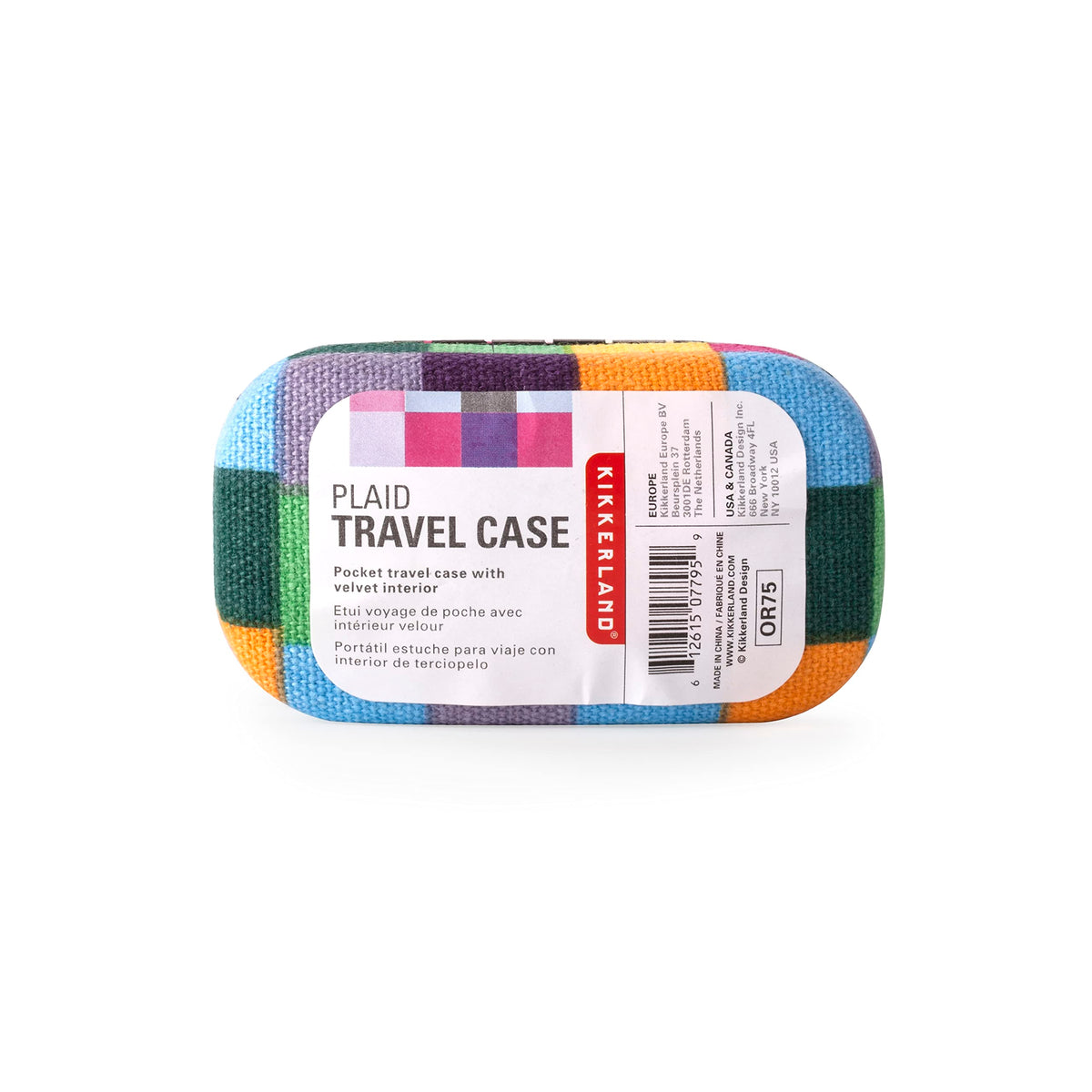 Kikkerland Multi Color Plaid Print Small Travel Portable Compact Organizer Case Container for Earbuds, Jewelry, Loose Change