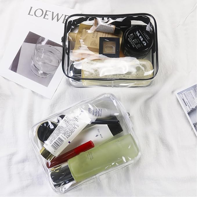 Tergy 20 Packs Clear Cosmetics Bags for Women Men Waterproof Toiletry Bags PVC Makeup Bags Organizer Case with Zipper for Travel Bathroom (Black&White)