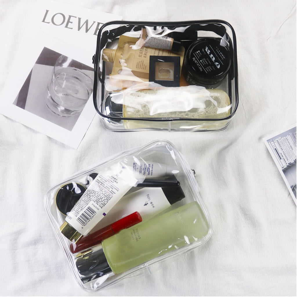 20 Packs Clear Cosmetics Bags for Women Men Waterproof Toiletry Bags PVC Makeup Bags Organizer Case with Zipper for Travel Bathroom (Black)