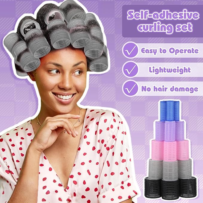 5 Size Hair Rollers for Women, 64 Pcs Self Grip Hair Rollers Hair Curlers to Sleep In with Clips for Long Medium Short Hair