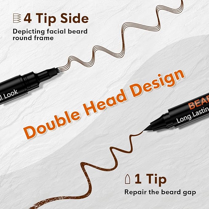 3-Pack Beard Pen Filler for Men, Waterproof & Sweat Proof Long-Lasting Beard Pen Kit with 2 Fillers & 1 Double-Headed Brush – Effectively Enhances Facial Hair (Brown)