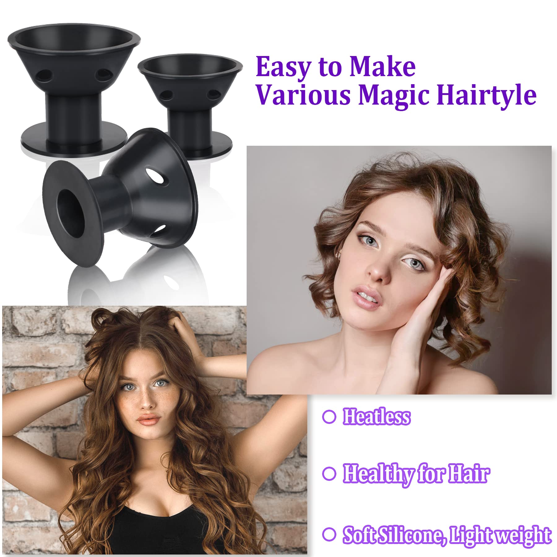 JANYUN 40 Pcs Black Silicone Hair Rollers,Heatless Hair Styling Tools
