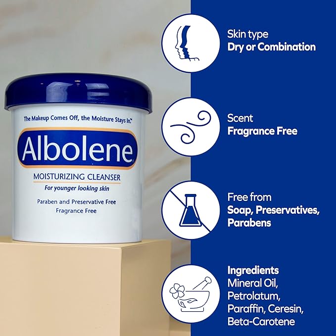 Albolene Moisturizing Cleanser & Makeup Remover - Fragrance-Free Cold Cream Cleanser for Waterproof Makeup & Oil Removal - Hydrating Face Cleanser for Dry, Sensitive, & Mature Skin - 12 oz (2 Pack)