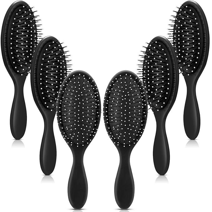 Nuenen 6 Pcs Wet Detangler Hair Brush Travel Dry Hair Brushes Detangling Hairbrush with Soft Bristles for Women Men Girls Boys(Black)