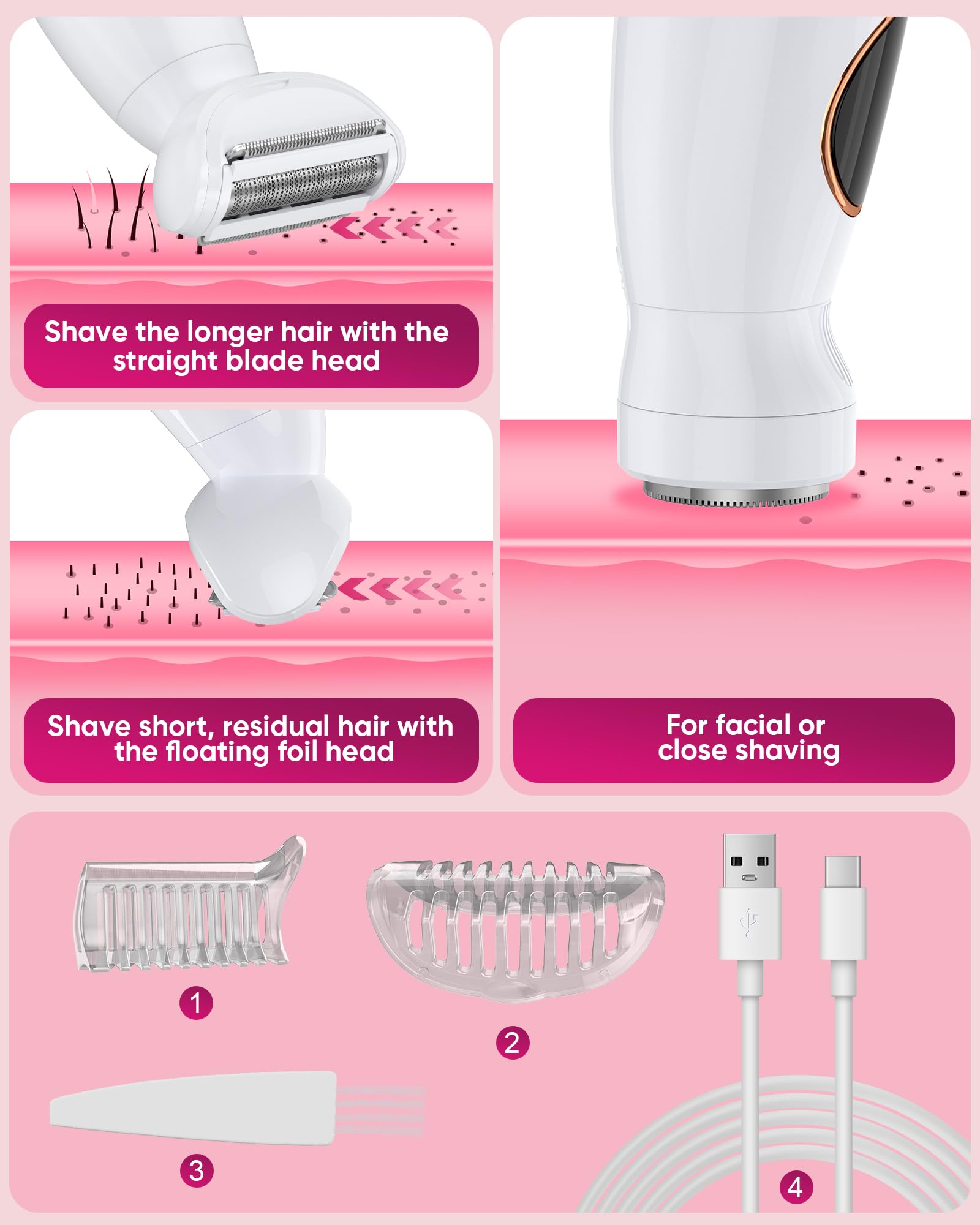 ANYLIV 3 in 1 Bikini Trimmer for Women, Electric Razors for Women with Display, Painless Bikini Trimmer, USB Charging, Electric Shaver for Woman,Shaver for Woman for Face, IPX7 Waterproof,White