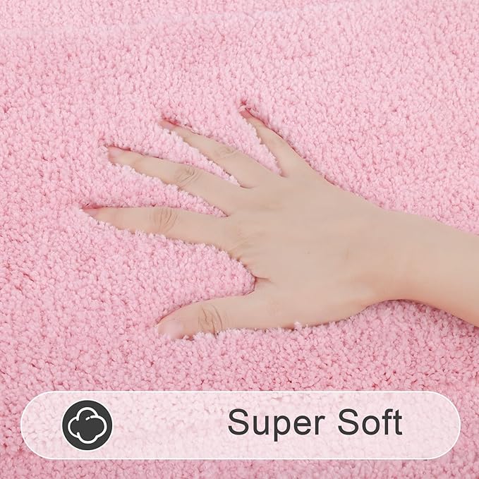 SHACOS Pink Bathroom Rugs Sets 3 Piece Bath Mat U Shaped Toilet Rug