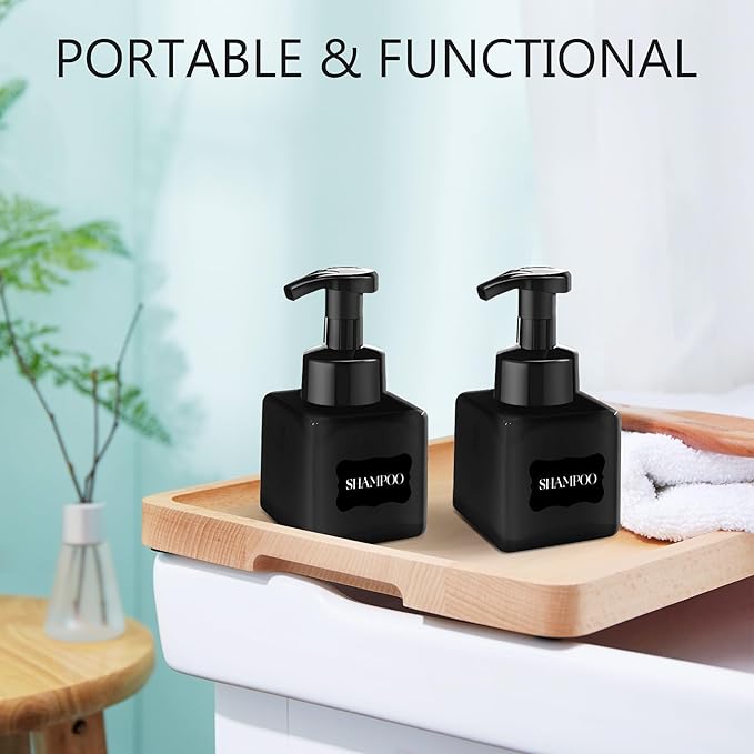 15 Pcs 8.5 oz Foaming Soap Dispenser Plastic Foaming Pump Bottle, Refillable Dispenser with Plastic Pump, Empty Hand Bottles for Liquid Soap, Shampoo, Bathroom,Hotel,Restaurant (15, Black)