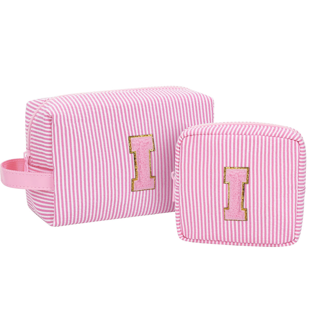 MONSTINA Personalized Initial Makeup Bag 2-piece Set for Women Teen Girls
