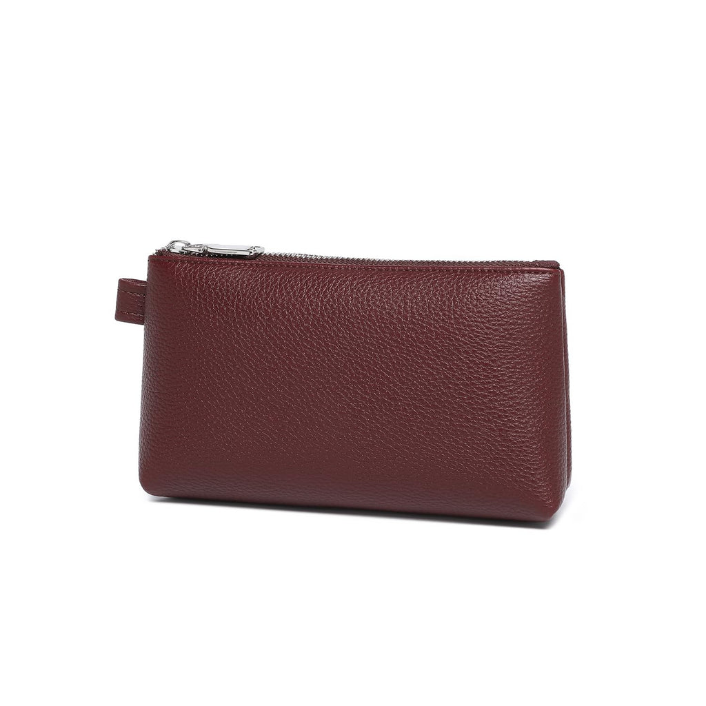 YONBEN Small Makeup Bag for Purse, Leather Cosmetic (Caramel Color)