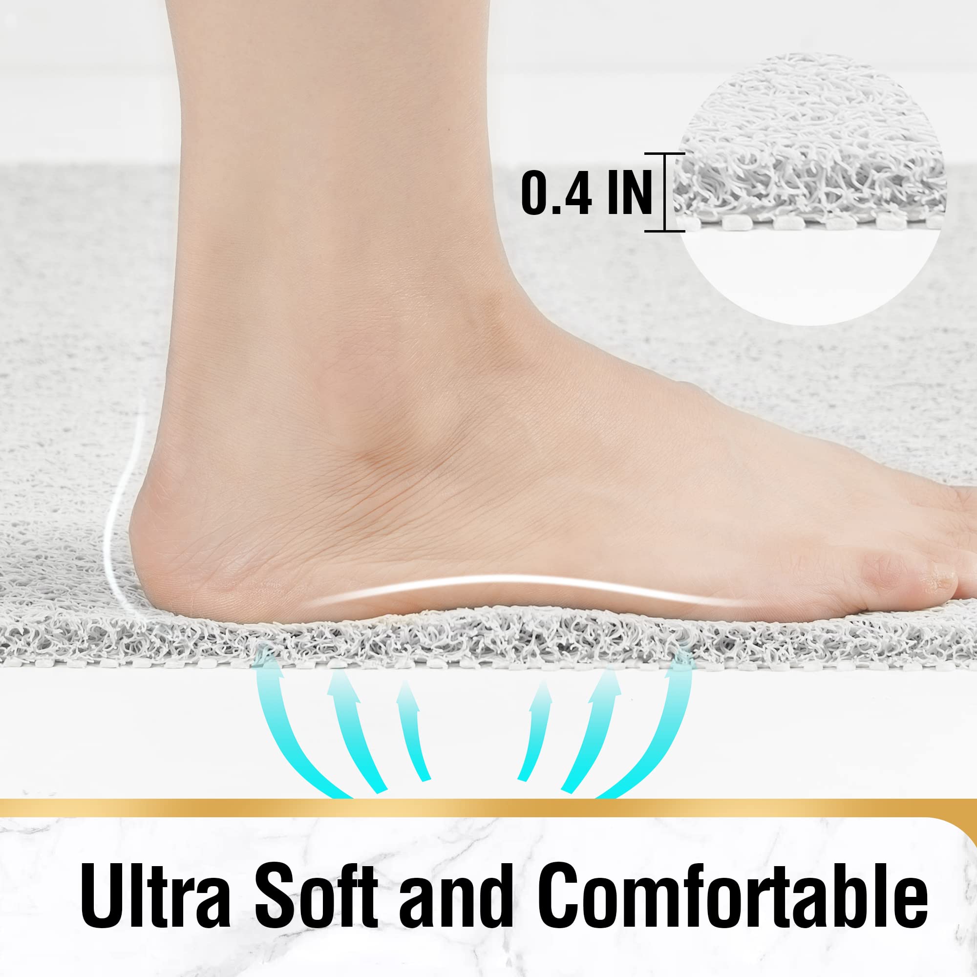 HITSLAM Shower mat Non Slip, 24 x 32 Inch Bathtub Mat Non Slip with Drain, Soft PVC Loofah Shower Bath Mat for Tub, Quick Drying Bathroom Shower Mat, White