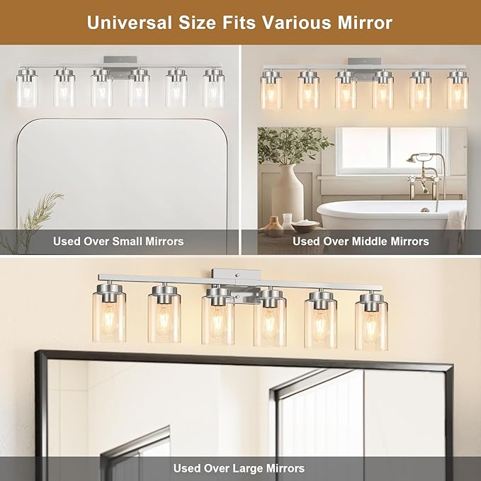 IZORRO Modern Bathroom Light Fixtures, 6 Light Brushed Nickel Vanity Lights, Bathroom Lighting Fixtures Over Mirror with Clear Glass for Living Room Cabinet Bedroom