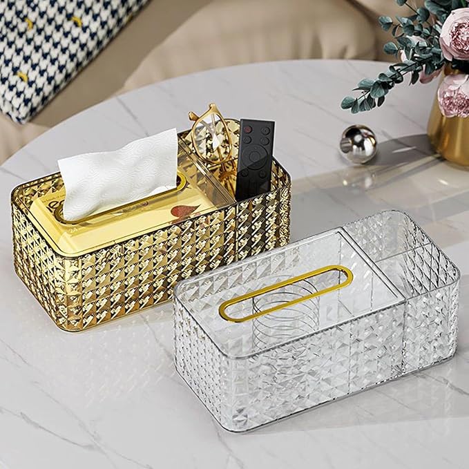 Tissue Box Cover Rectangle,Tissue Holder Napkin Dispenser for Bathroom Bedroom Living Room Office (Gold)