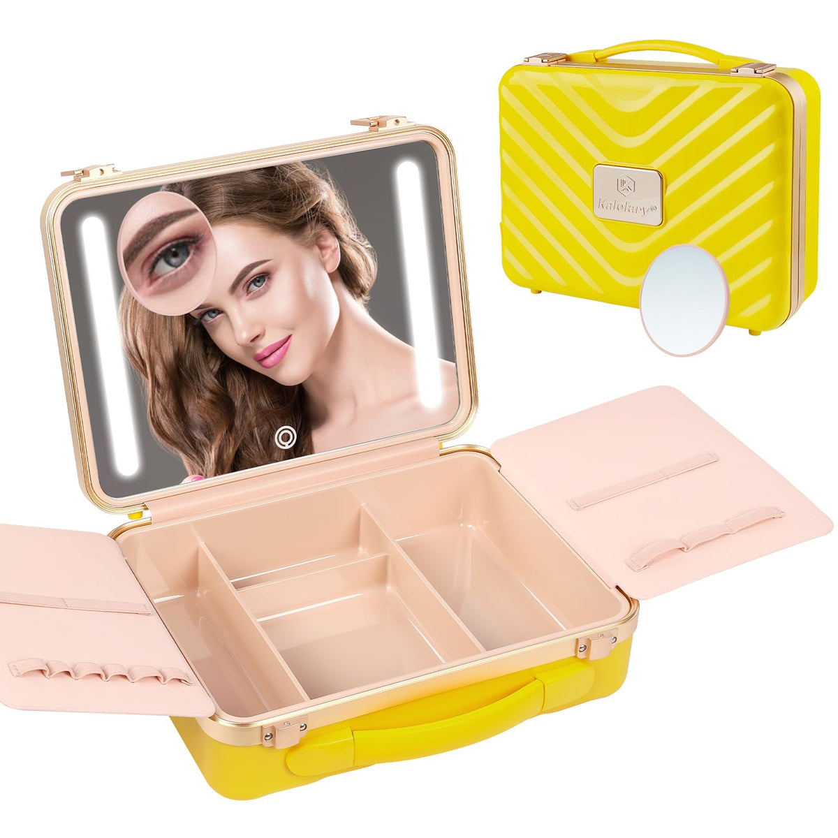 Kalolary Travel Makeup Train Cases with Lighted Mirror 3 Color Setting