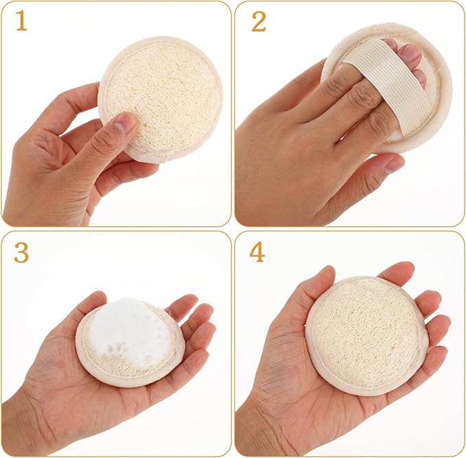 Amabro Loofah Sponge Face Pads Scrubber, 6 PCS Exfoliating Facial Loofah Luffa Cleansing Sponge Scrub Pad Makeup Remover Brush for Men and Women Manual Bath Shower Glove Pad Body Scrubber