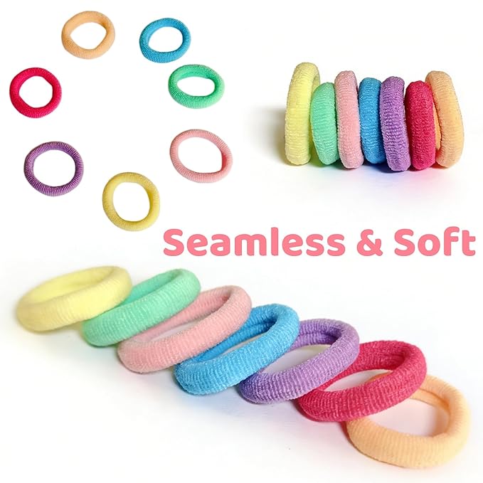 Tunbao 500 Psc Baby Hair Ties,Soft Cotton Toddler Hair Ties,Small Seamless Hair Bands for Girls and Kids,Multicolor Hair Elastics Ponytail Holders