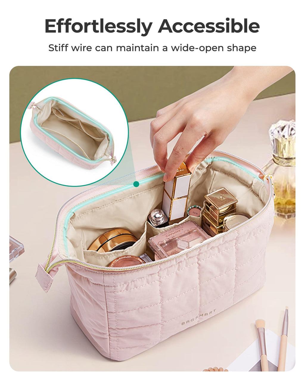 BAGSMART Makeup Bag Travel Toiletry Bag, Wide-open Zipper Pouch, Leopard