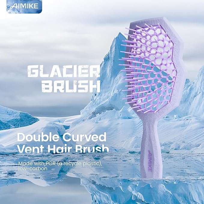 AIMIKE Glacier Detangling Brush, Pain-Free Detangler Brush for Curly Hair Wet & Dry Use, Vented Hairbrush for 2C-4C Curls, Helps Reduce Breakage, Purple