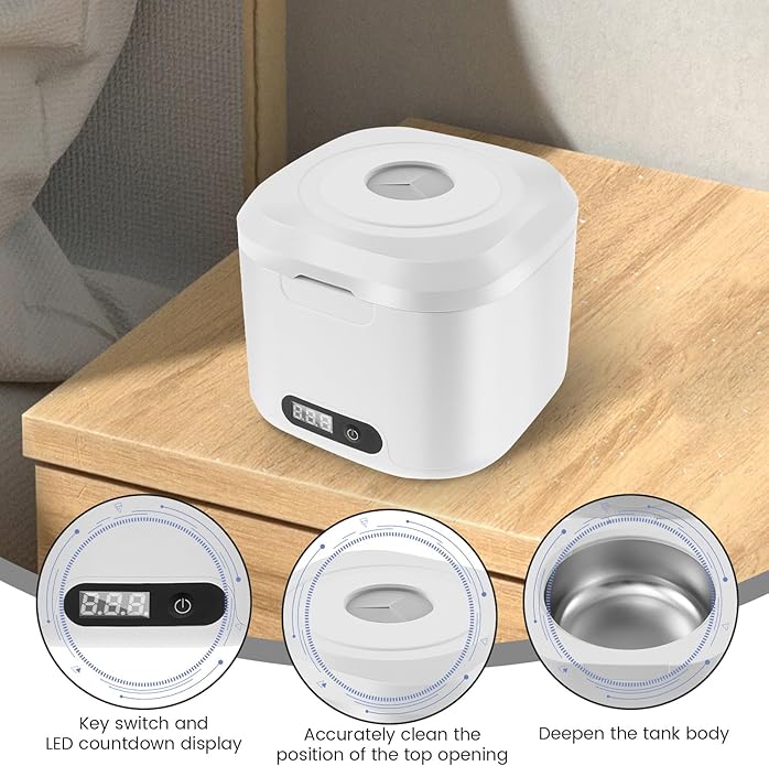 ZJRDYYK Ultrasonic Retainer Cleaner Machine, 340ML Ultrasonic Cleaner Machine for Braces, Jewelry, Mouth Guard, Glasses, Watch, Denture and Makeup Tools, ABS+304 Stainless Steel, 304 stainless steel