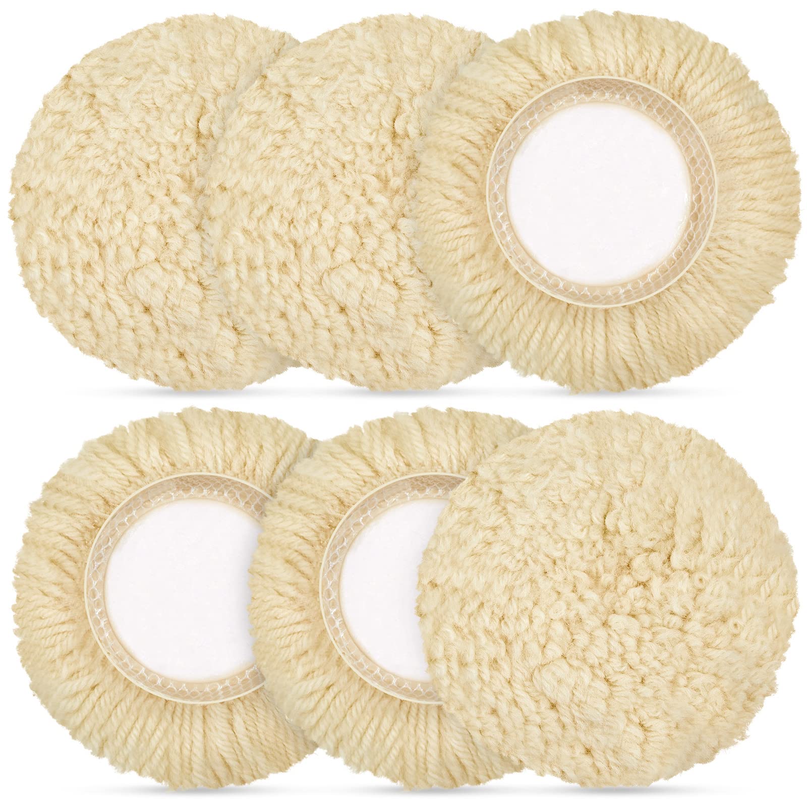 Tallew 6 Pcs 3 Inch Wool Polishing Pad Hook Loop Buffing Pad for Drill Curved Edge Compound Cutting Tool Drill Polisher Attachment Wheel Polish Kit Car Body Repair Buffing