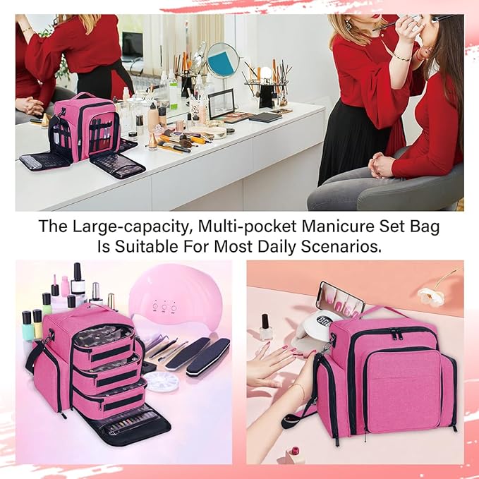 UOZL Nail Polish Organizer Case Hold 90 Bottles with 3 Detachable Bag,Red
