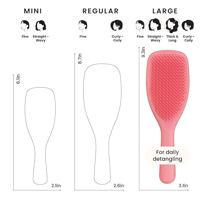 Tangle Teezer Large Ultimate Detangler Brush, Straight to Wavy, Salmon Pink
