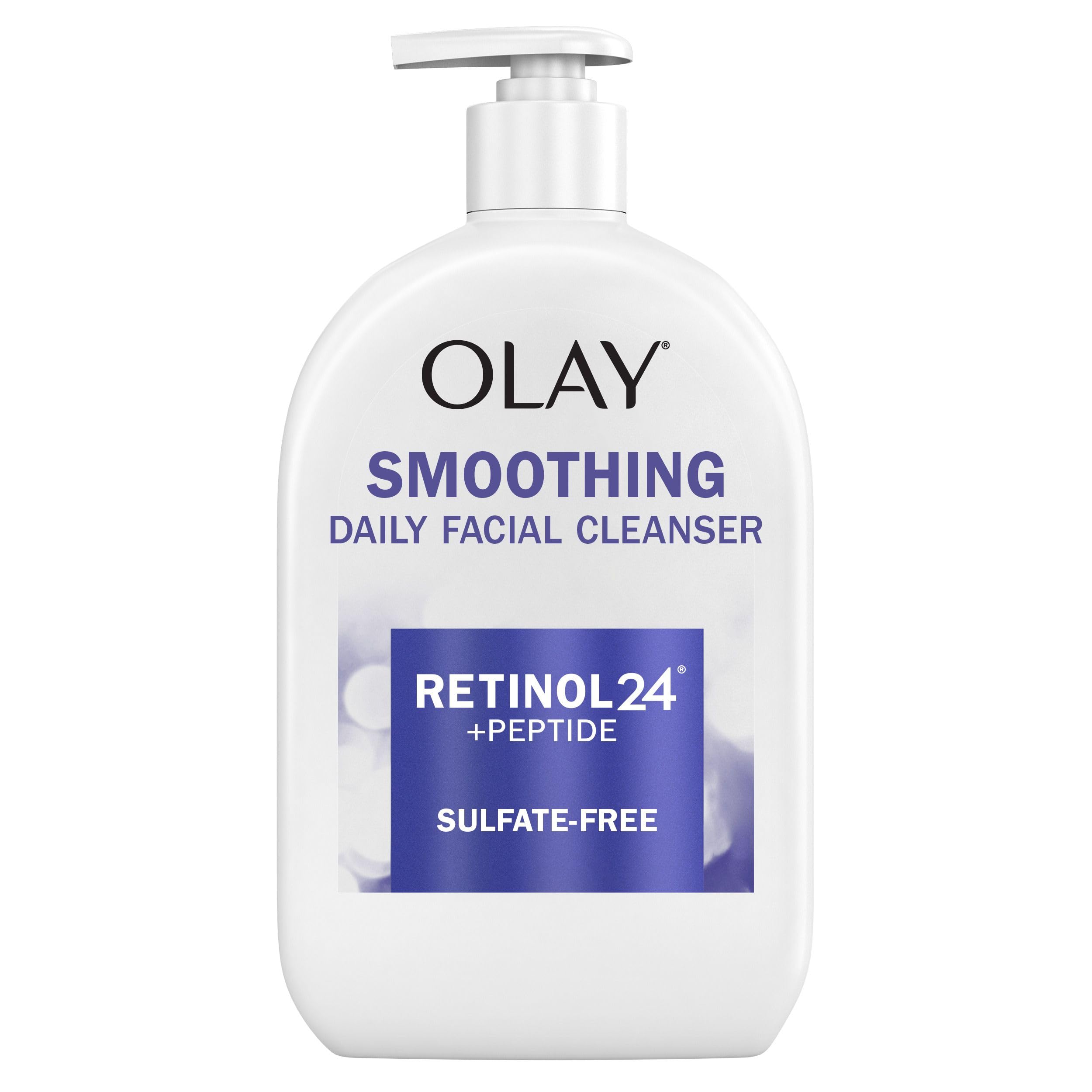 Olay Face Wash Daily Facial Cleanser with Retinol, Peptides and Glycerin, Smoothing and Hydrating Anti Aging Face Wash, Sulfate Free Cream Cleanser for Mature Skin, Daily Use, 16 Oz