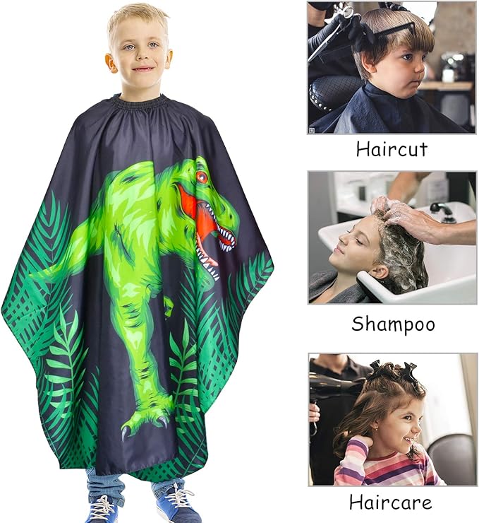 PAMAID Kids Haircut Cape Waterproof Barber Cape Cover, Dinosaur Hair Cutting Cape for Boys with Adjustable Snap Closure (Dinosaur)