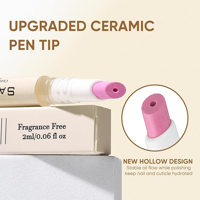 SASSYTIP Ceramic Cuticle Pusher & Oil Pen, 2ml Grape + Fragrance Free Scented Nail Care Pen, Gentle Cuticle Remover for Dry & Damaged Nails, Moisturize Strengthen Brighten (Grape3.0&Beige3.0)