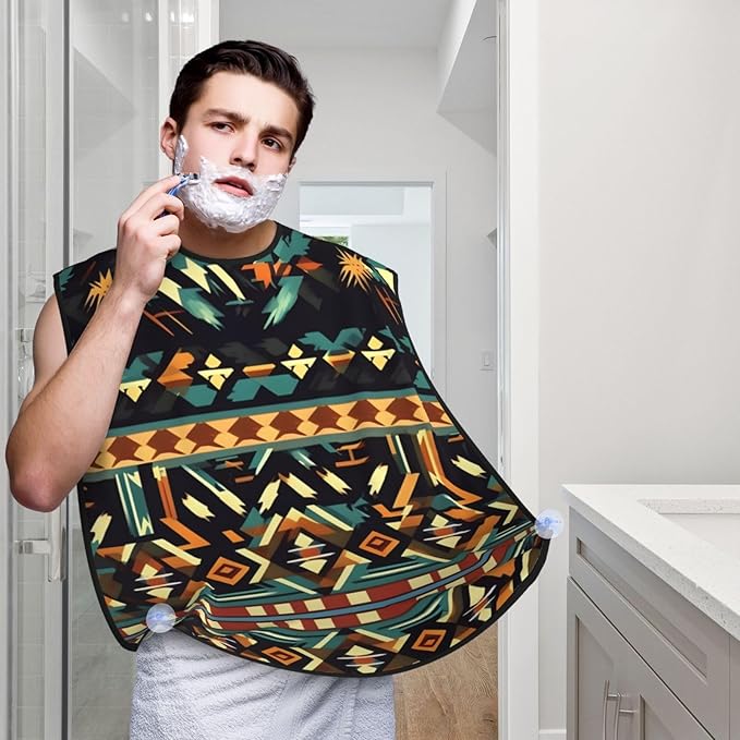 Native American Patterns Print Beard Bib Apron For Men, Beard Hair Catcher For Men Shaving Trimming,Beard Cape Cloth