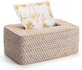 Rattan Tissue Box Cover Natural Woven Facial Napkin Holder Rectangular 10 x 6.1 x 4.1 Inch (White)