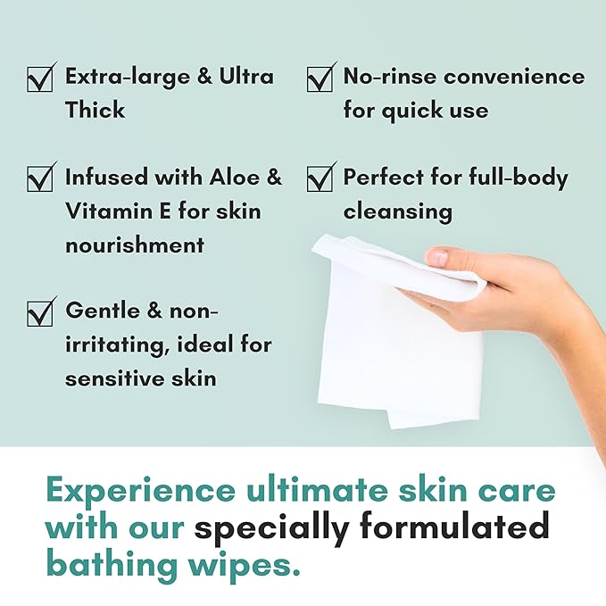 Nurture XL Ultra Thick Body Wipes for Adults with Aloe No Rinse Cleansing
