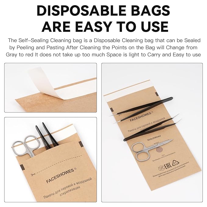 100Pcs Disposable Self-Sealing Sterilizer Pouches for Nail Tool,LXIANGN Dry Heat Autoclave Nail Tools Sterilizer Bags Kraft Paper Cleaning Bags For Dentist Tools and Nail Art Supplies (130MM x 200MM)