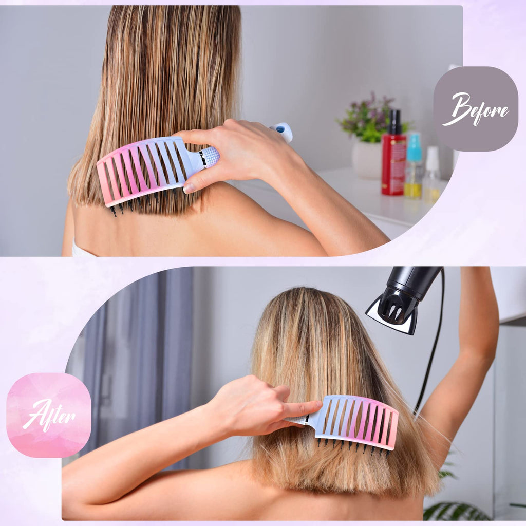Boar Bristle Hair Brush, Curved Vented Detangler Brush Faster Blow Drying, Paddle Detangling Brush for Women Men Kids Wet Dry Long Curly Thick Straight Hair, Make Hair Shiny and Healthier(Purple+Blue)