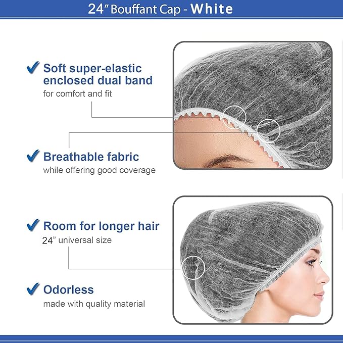 Disposable Bouffant Caps 100pcs,24inches Hair Net, Elastic Dust Cap for Food Service,Salon,Spa,Kitchen Head Cover