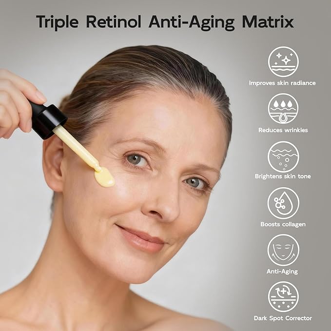 Retinol Serum for Face & Neck, Anti Aging B5 Resurfacing Face Serum with Niacinamide + Collagen + Hyaluronic Acid, Smooths Wrinkles & Fine Lines, Dark Spot Corrector, Brighten Dullness