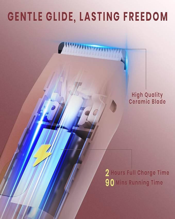 2-in-1 Bikini Trimmer for Women, IPX7 Waterproof Electric Shaver, Body Hair Trimmer & Electric Razor for Face, Lips, Pubic Area, Legs, Pink