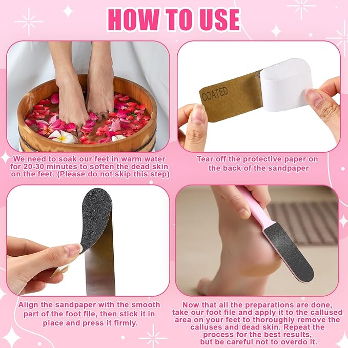 Mudder 2 Pieces Stainless Steel Pedicure Foot File Callus Remover Foot Scrubber Rasp with 20 Replaceable Coarse/Fine Double Side Reusable Pads for Care Cracked Skin Callus Remover Tool (Pink)