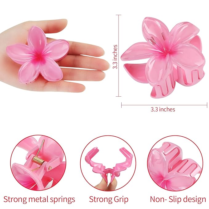 Sisiaipu Flower Hair Clips for Women 6 Pcs Hawaiian Large Claw Clips Plumeria Medium Hair Claw Clips for Thick Thin Hair Hibiscus Tropical Beach Hair Accessories for Women Girls and Girls (PS)