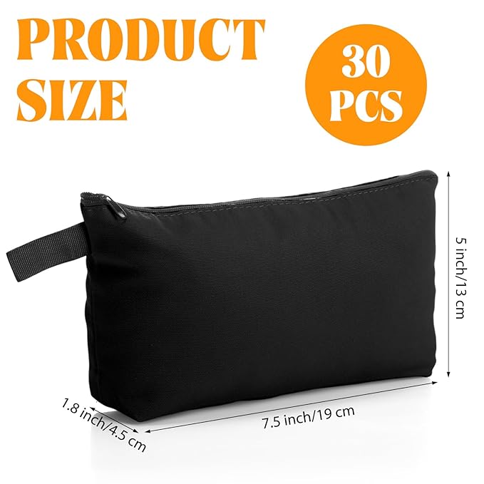 Saintrygo 30 Pcs Canvas Makeup Bags Bulk, Travel Cosmetic Zipper Pouch Blank DIY Multipurpose Toiletry Bag Hygiene Pouch for Women Purse Pencil Case (9.8 x 5 x 2 Inch,Black)