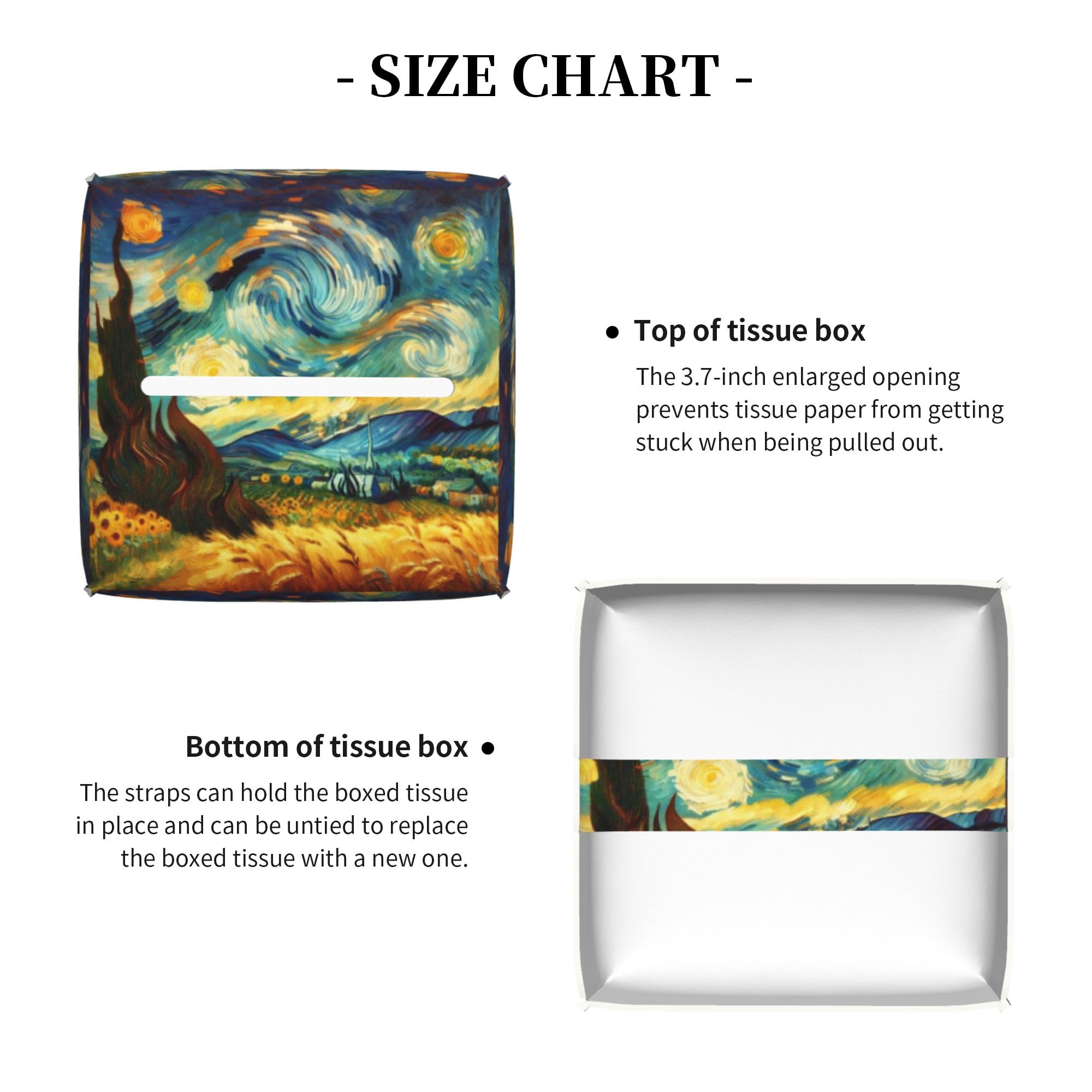 Starry Night Tissue Box Cover Square, Abstract Impressionist Oil Painting Tissue Box Holder Waterproof Leather Facial Paper Organizer Dispenser for Bathroom Home Car Nightstand Vanity Desk