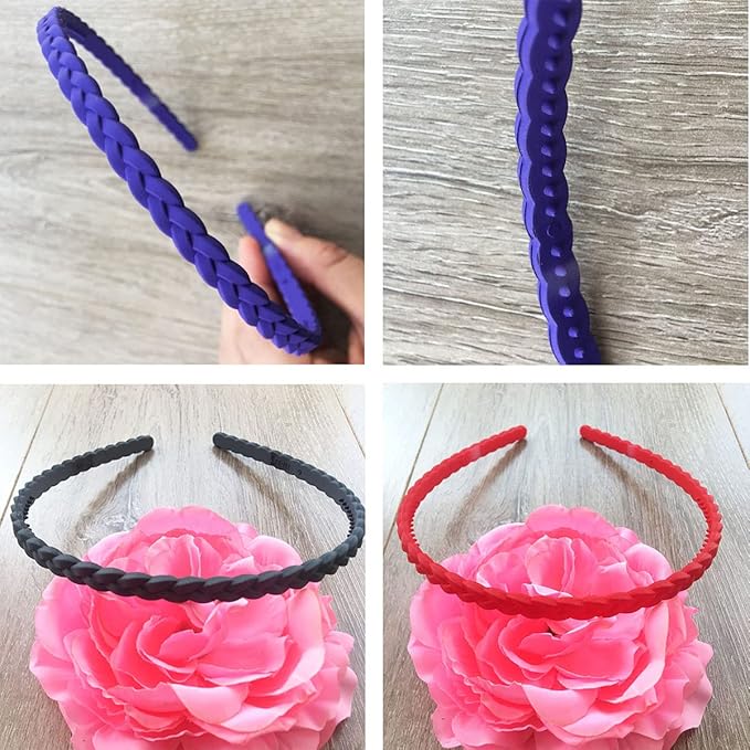 12pcs Colorful Thin Headbands for Women 6mm Light Pigtail Skinny Hairbands for Girls Hard Teeth Headbands For Kids Teens