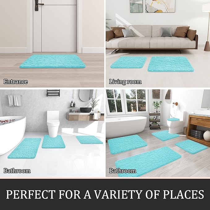 YIHOUSE Bathroom Rugs Mat Set, Memory Foam Bath Mat 3 Piece Teal