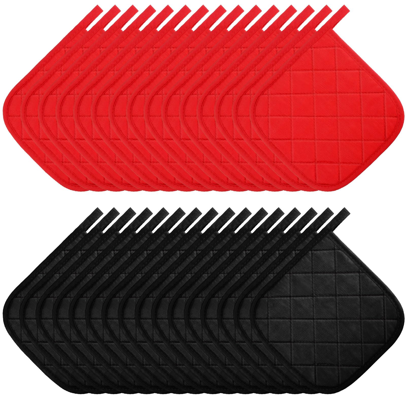 Uiifan 30 Pieces Cotton Pot Holders for Kitchen Washable Heat Resistant Potholders Oven Hot Pads for Cooking and Baking, 7.87 x 7.87 x 0.2 Inch(Black, Red)