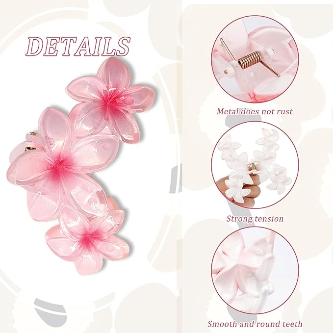 YONOY 6Pcs Flower Hair Clips for Women,Non-Slip Flower Hair Clips for Women,Hawaiian Hair Flower Clip Large Plumeria Banana Cute Clip Beach Hair Accessories (Pearlescent gradient color)