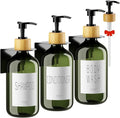 VITVITI Shampoo and Conditioner Dispenser, Body Wash Shower Soap Dispenser Wall Mounted 3 Chamber, Drill Free 17oz Plastic Shower Bottles for Bathroom, Dark Green 3 Sets
