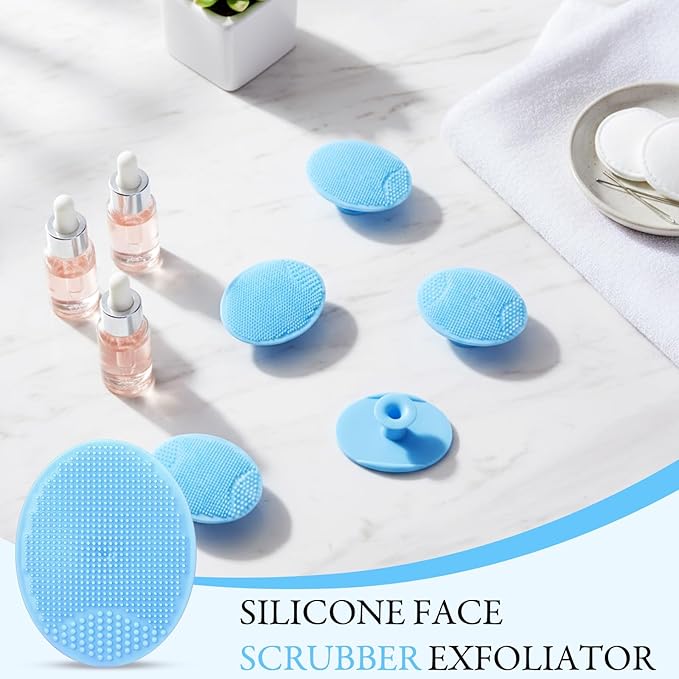 Nuogo 40 Pack Facial Cleansing Brush Face Scrubber Face Exfoliator Exfoliating Brush Soft Silicone Scrubber Handheld Wash Scrub Pad Tool for Deep Cleaning Pore Blackhead Skin Care Women (Blue)