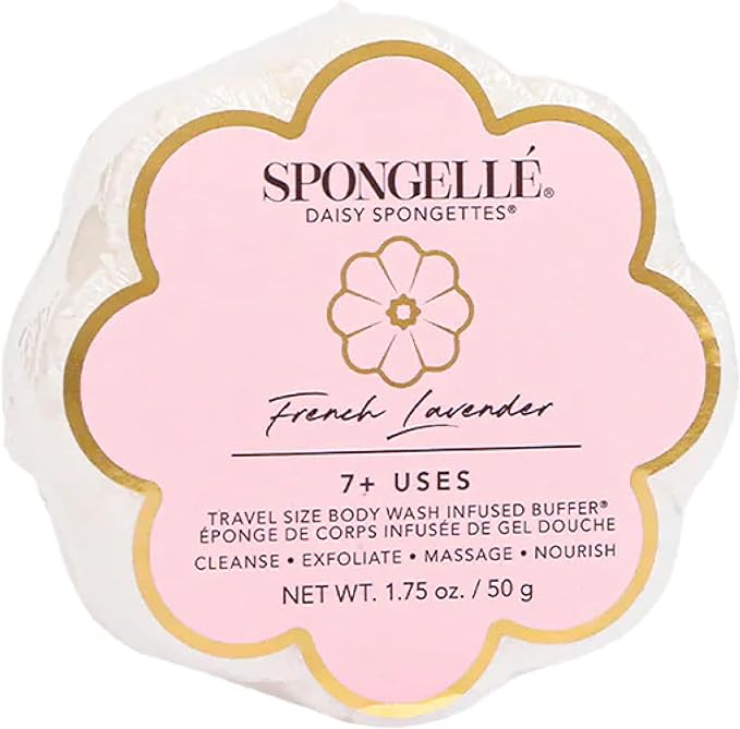 Spongellé French Lavender Daisy Spongette Bath Sponge | Built-in Body Wash & Body Scrubber, Shower Loofah Sponge for Women, Travel Essentials | 7+ uses