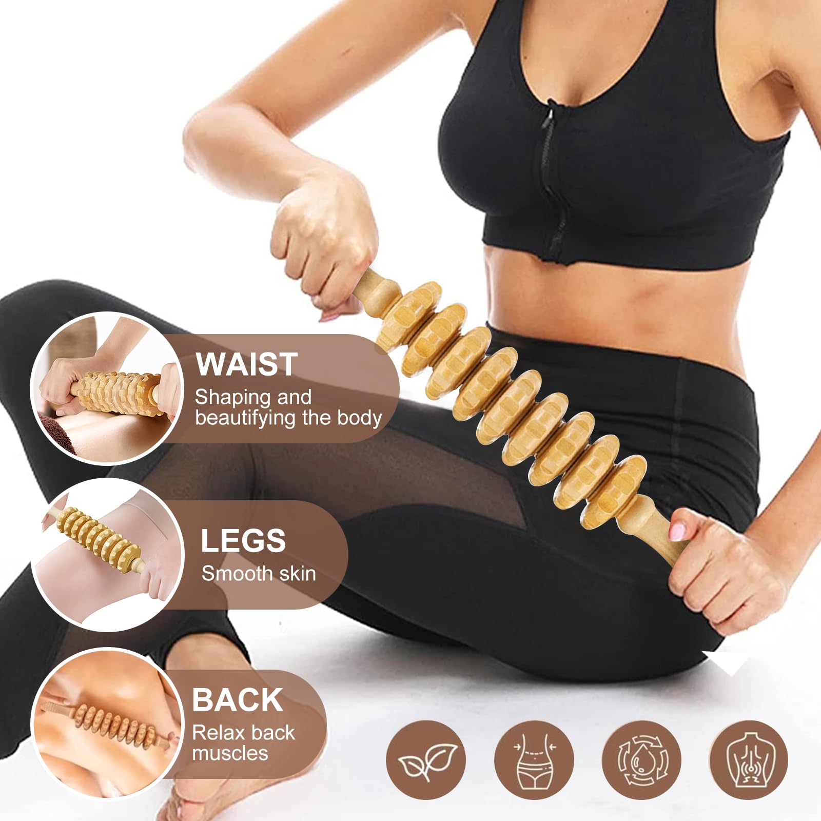 Ollixtec 16-in-1 Wood Therapy Massage Tools Gua Sha, Maderoterapia Kit Muscle Pain Relief, Lymphatic Drainage, Body Sculpting Kit with Facial Wood Roller Fascia Massage