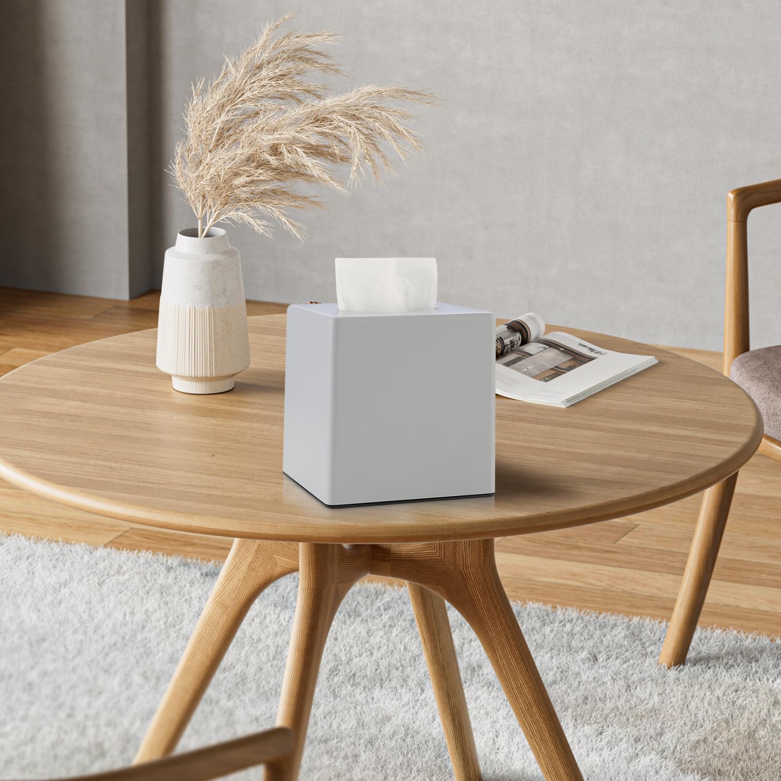 Y-in Hand Tissue Box Cover, Square Facial Cube Tissue Box Holder, Storage Accessories for Bathroom Vanity, Bedroom Countertops, Dressers, Night Stand, Parlors and Offices - Gray