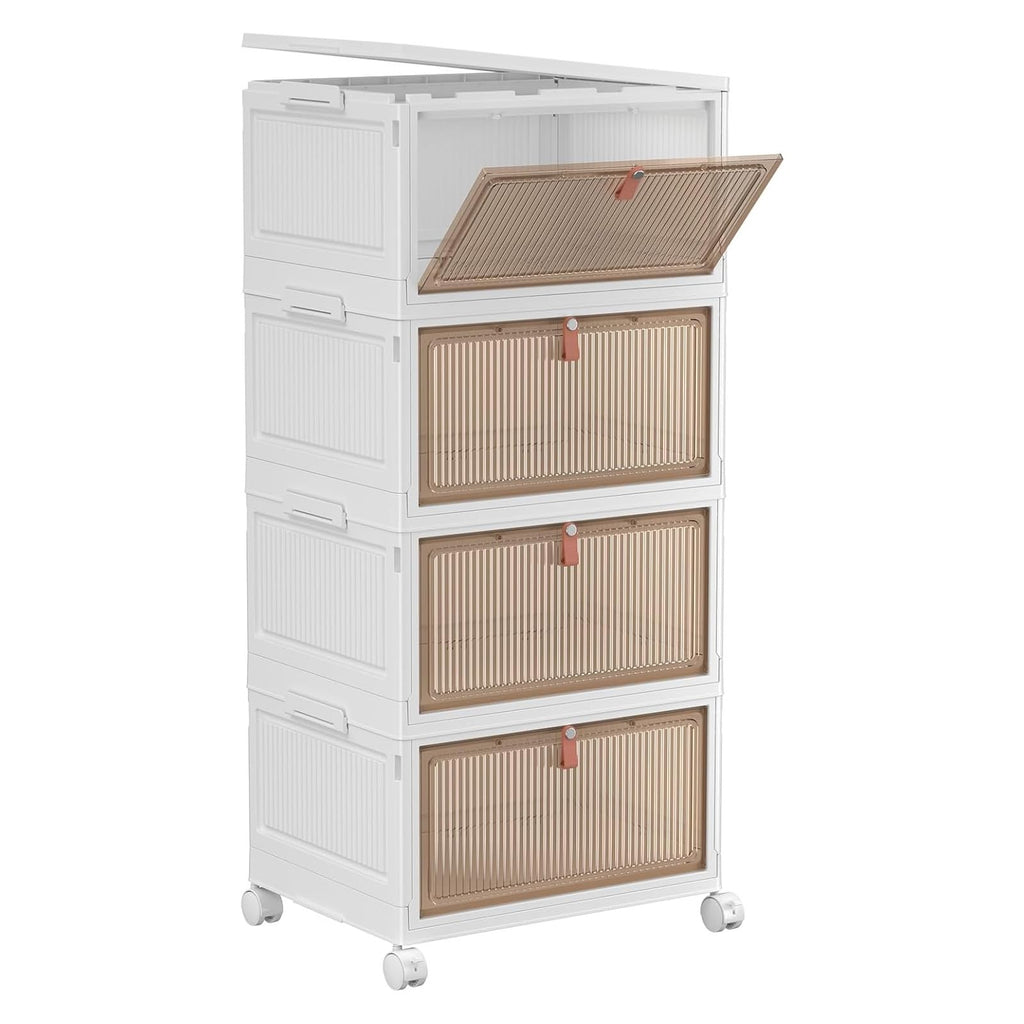 YFXCVSL 4 Tier Plastic Storage Bins with Lid 32QT, Stackable Storage Bins